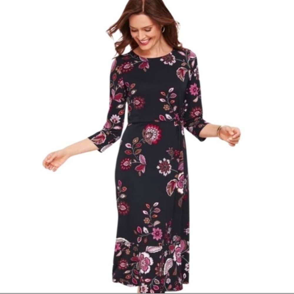 Talbots Black Dress with Pink Floral Design - Picture 2 of 11